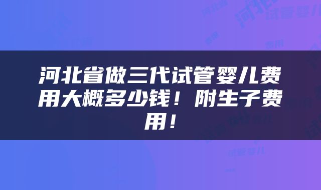 河北省做三代试管婴儿费用大概多少钱！附生子费用！