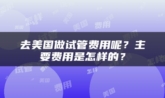 去美国做试管费用呢？主要费用是怎样的？