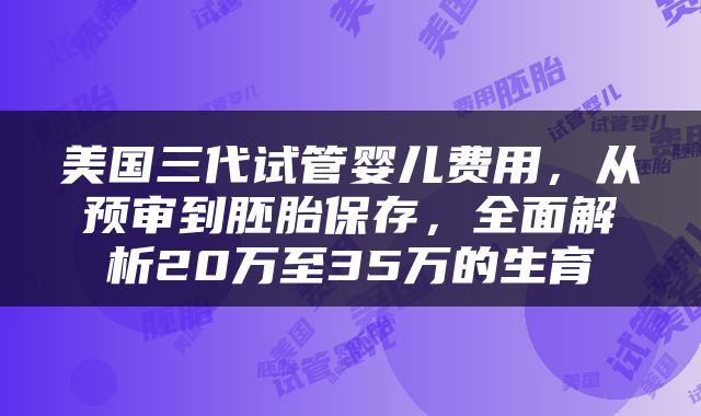 美国三代试管婴儿费用，从预审到胚胎保存，全面解析20万至35万的生育