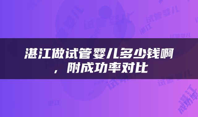 湛江做试管婴儿多少钱啊，附成功率对比