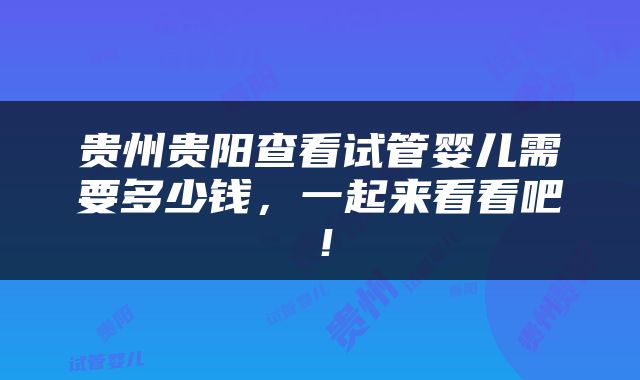 贵州贵阳查看试管婴儿需要多少钱，一起来看看吧！