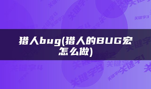 猎人bug(猎人的BUG宏怎么做)