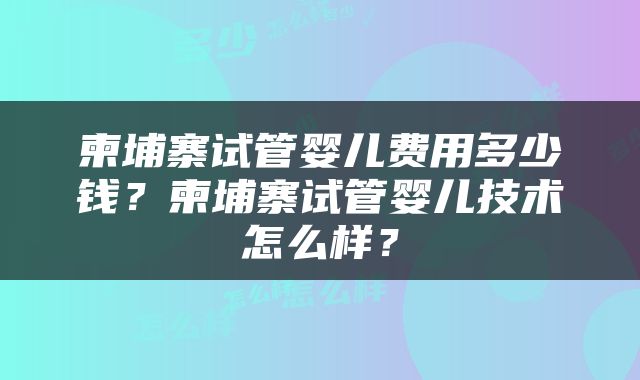 柬埔寨试管婴儿费用多少钱？柬埔寨试管婴儿技术怎么样？