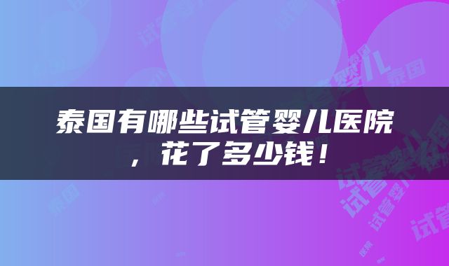 泰国有哪些试管婴儿医院，花了多少钱！