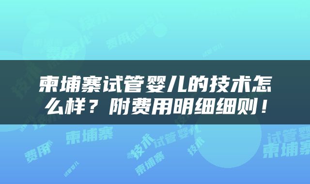 柬埔寨试管婴儿的技术怎么样？附费用明细细则！