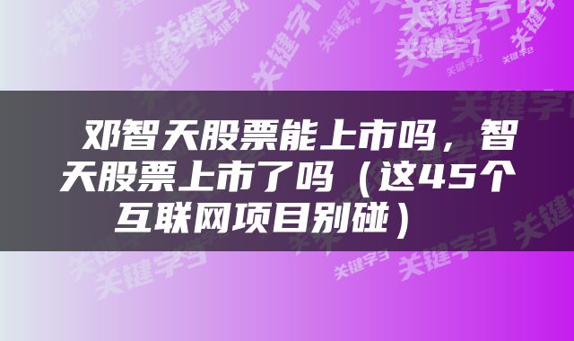  邓智天股票能上市吗，智天股票上市了吗（这45个互联网项目别碰） 