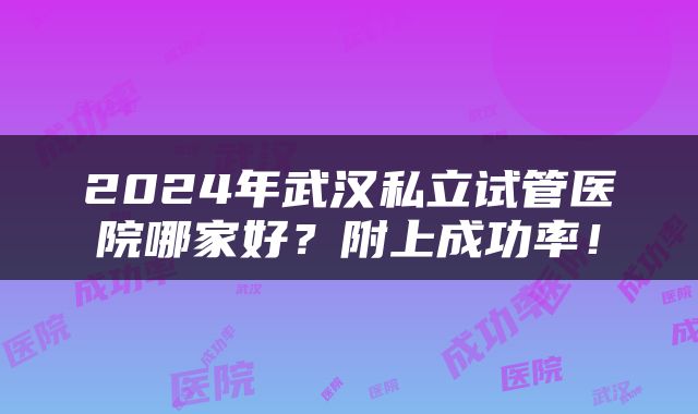 2024年武汉私立试管医院哪家好？附上成功率！