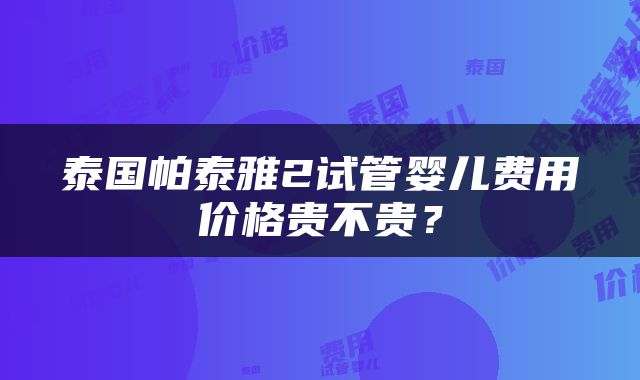 泰国帕泰雅2试管婴儿费用价格贵不贵？