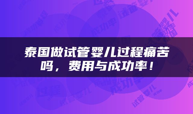 泰国做试管婴儿过程痛苦吗，费用与成功率！