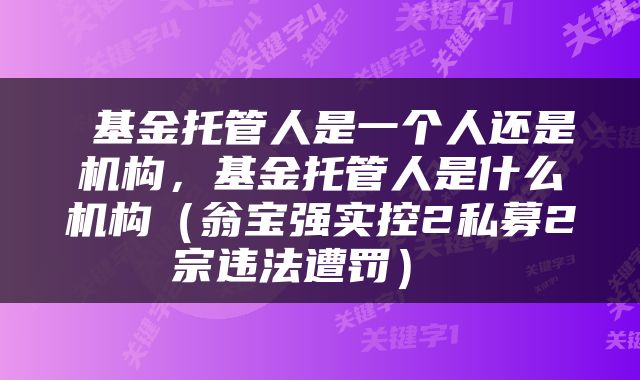  基金托管人是一个人还是机构，基金托管人是什么机构（翁宝强实控2私募2宗违法遭罚） 