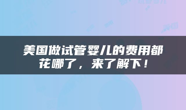 美国做试管婴儿的费用都花哪了，来了解下！