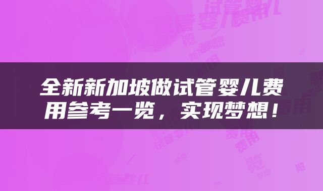 全新新加坡做试管婴儿费用参考一览，实现梦想！