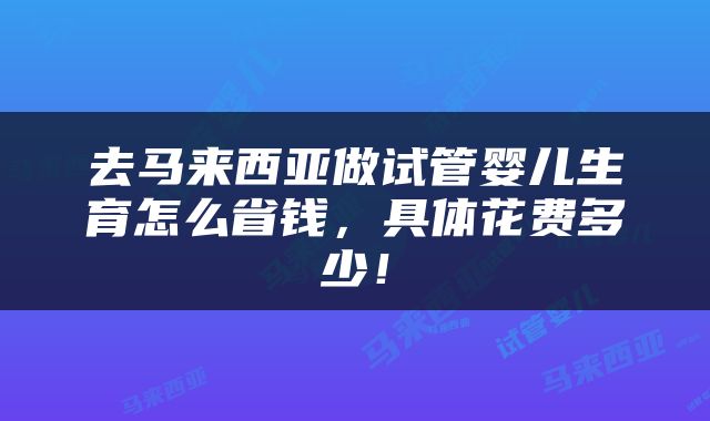 去马来西亚做试管婴儿生育怎么省钱，具体花费多少！