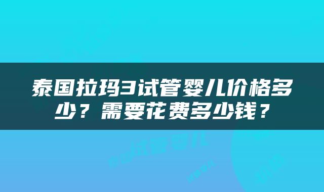 泰国拉玛3试管婴儿价格多少？需要花费多少钱？