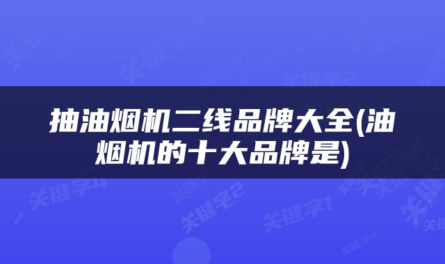 抽油烟机二线品牌大全(油烟机的十大品牌是)