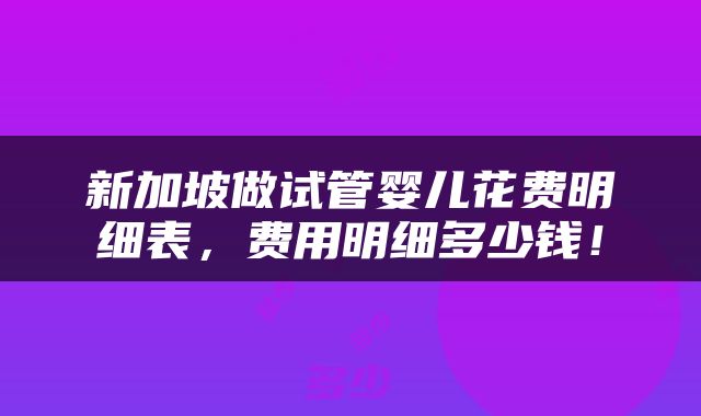 新加坡做试管婴儿花费明细表，费用明细多少钱！