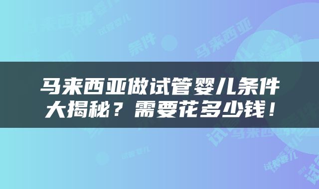 马来西亚做试管婴儿条件大揭秘？需要花多少钱！