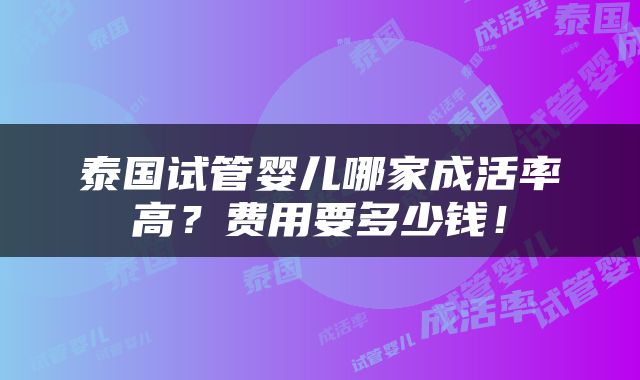 泰国试管婴儿哪家成活率高？费用要多少钱！