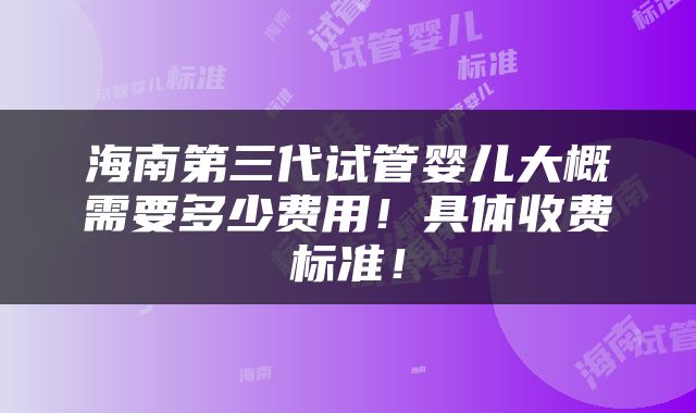 海南第三代试管婴儿大概需要多少费用！具体收费标准！