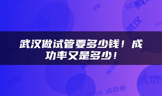 武汉做试管要多少钱！成功率又是多少！