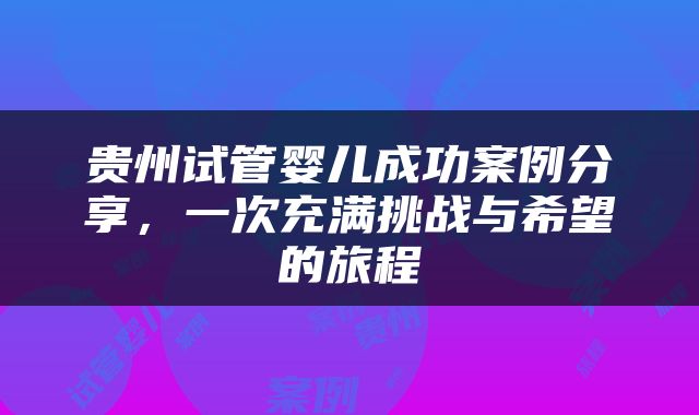 贵州试管婴儿成功案例分享，一次充满挑战与希望的旅程