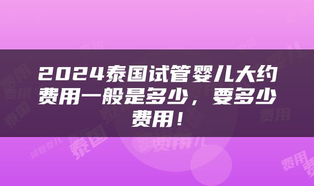 2024泰国试管婴儿大约费用一般是多少，要多少费用！