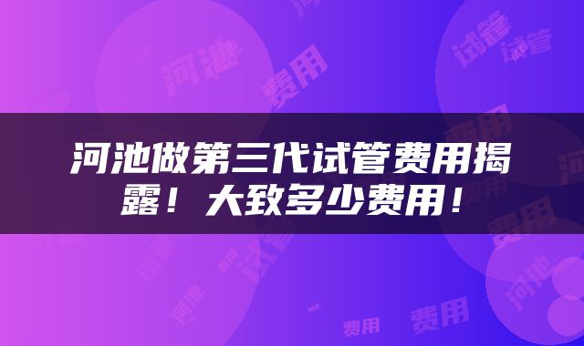 河池做第三代试管费用揭露！大致多少费用！