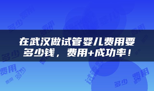 在武汉做试管婴儿费用要多少钱，费用+成功率！