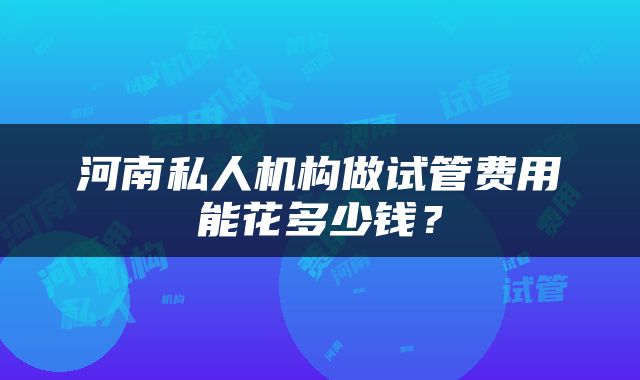 河南私人机构做试管费用能花多少钱？
