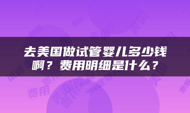 去美国做试管婴儿多少钱啊？费用明细是什么？