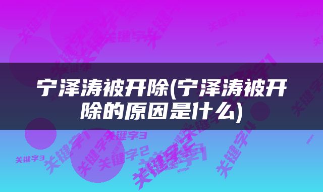 宁泽涛被开除(宁泽涛被开除的原因是什么)