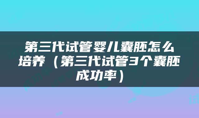 第三代试管婴儿囊胚怎么培养（第三代试管3个囊胚成功率）