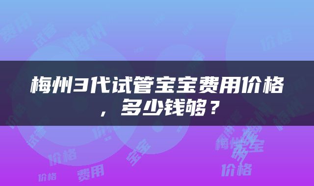 梅州3代试管宝宝费用价格，多少钱够？