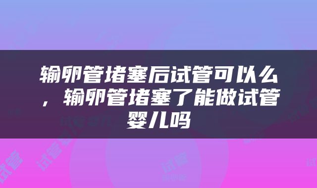 输卵管堵塞后试管可以么，输卵管堵塞了能做试管婴儿吗