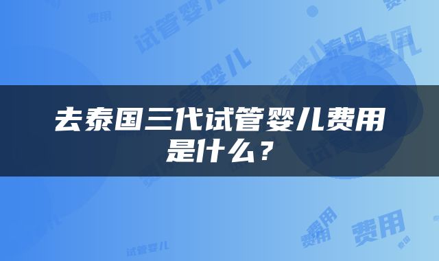 去泰国三代试管婴儿费用是什么？