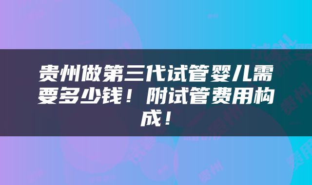 贵州做第三代试管婴儿需要多少钱！附试管费用构成！