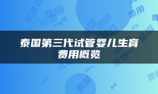 泰国第三代试管婴儿生育费用概览