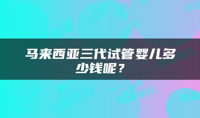 马来西亚三代试管婴儿多少钱呢？