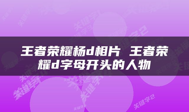 王者荣耀杨d相片 王者荣耀d字母开头的人物