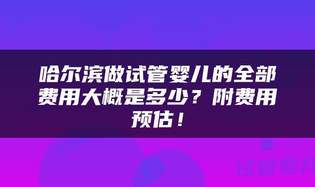 哈尔滨做试管婴儿的全部费用大概是多少？附费用预估！
