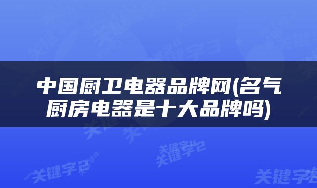 中国厨卫电器品牌网(名气厨房电器是十大品牌吗)