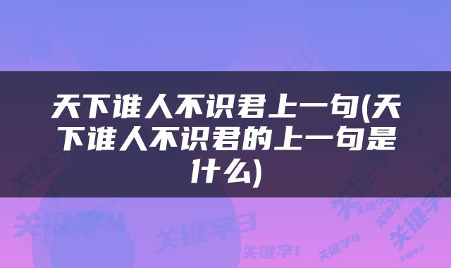 天下谁人不识君上一句(天下谁人不识君的上一句是什么)