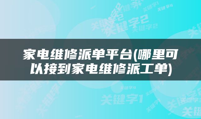 家电维修派单平台(哪里可以接到家电维修派工单)