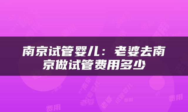 南京试管婴儿：老婆去南京做试管费用多少