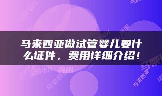 马来西亚做试管婴儿要什么证件，费用详细介绍！