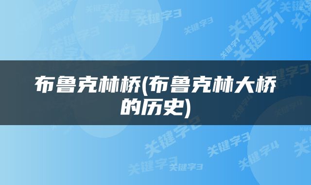 布鲁克林桥(布鲁克林大桥的历史)