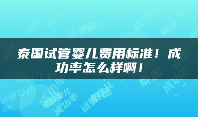 泰国试管婴儿费用标准！成功率怎么样啊！