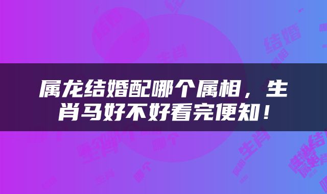 属龙结婚配哪个属相，生肖马好不好看完便知！