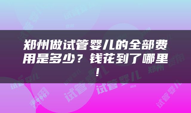 郑州做试管婴儿的全部费用是多少？钱花到了哪里！