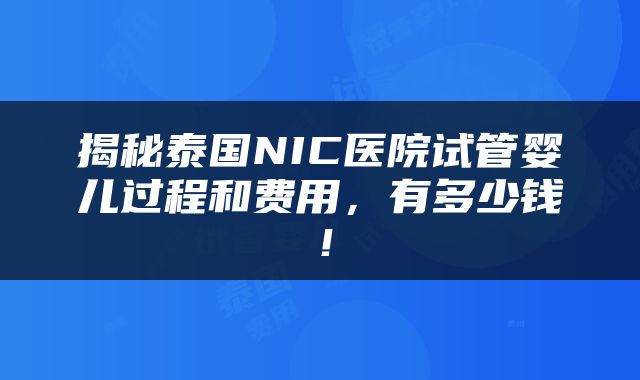 揭秘泰国NIC医院试管婴儿过程和费用，有多少钱！